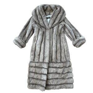 Vintage Monterey Fashions Faux Fur Maxi Coat Full Length Glam Winter S Gray